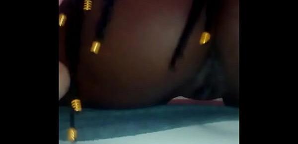 Long hair between her ass cheeks